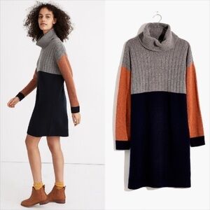 Madewell Colorblock Turtleneck Sweater Dress Chunky Knit Merino Wool Blend S New